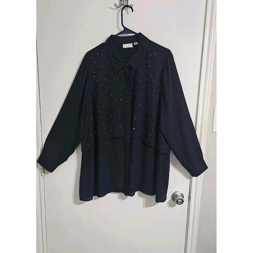 Joan Rivers Studded Overlap Blouse Women's 1X Purple Lagenlook Sheer Preppy